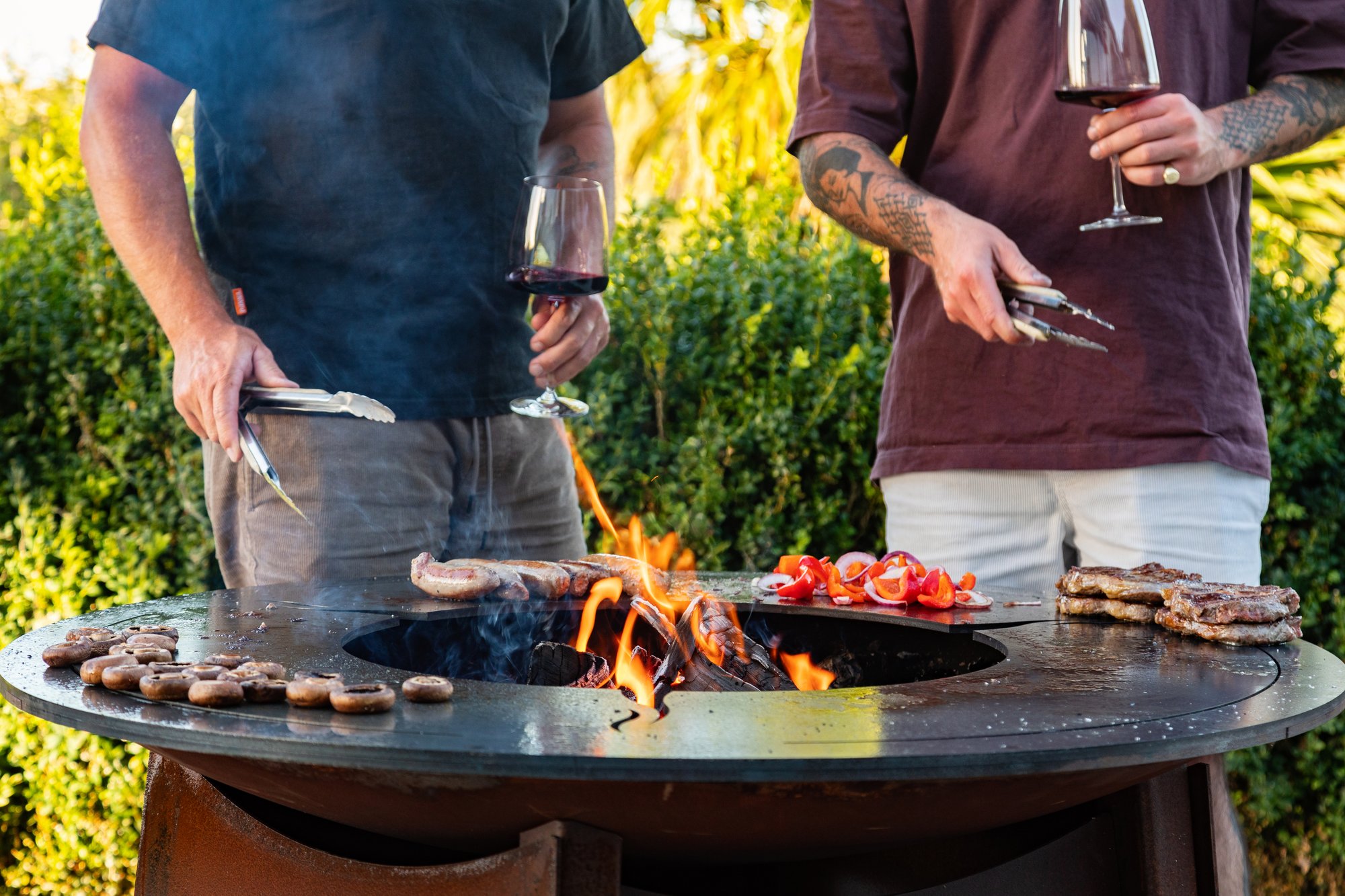 Open fire cooking on firepit
