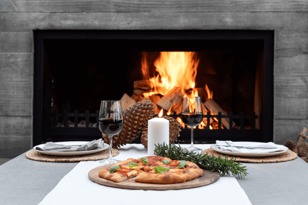 Cooking with outdoor fireplace